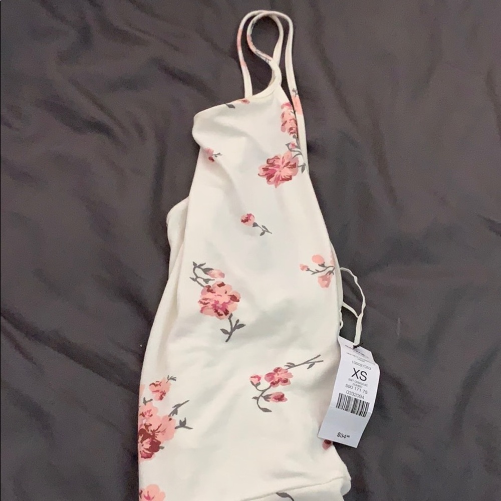 High Neck Cross-back Floral Dress